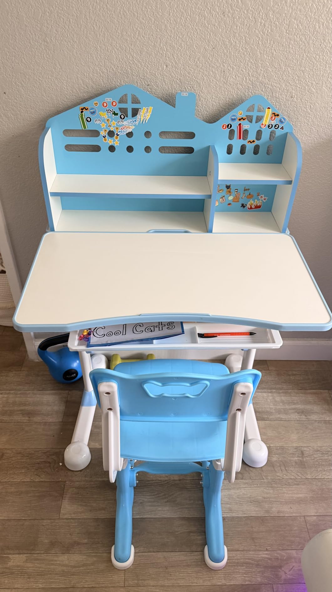 Kids Desk and Chair Set, Height Adjustable Kids Desk | Child's School Study Writing Tables with Bookstand and Storage Drawer, Widened Desktop with Desktop for Boys and Girls customer photo 2