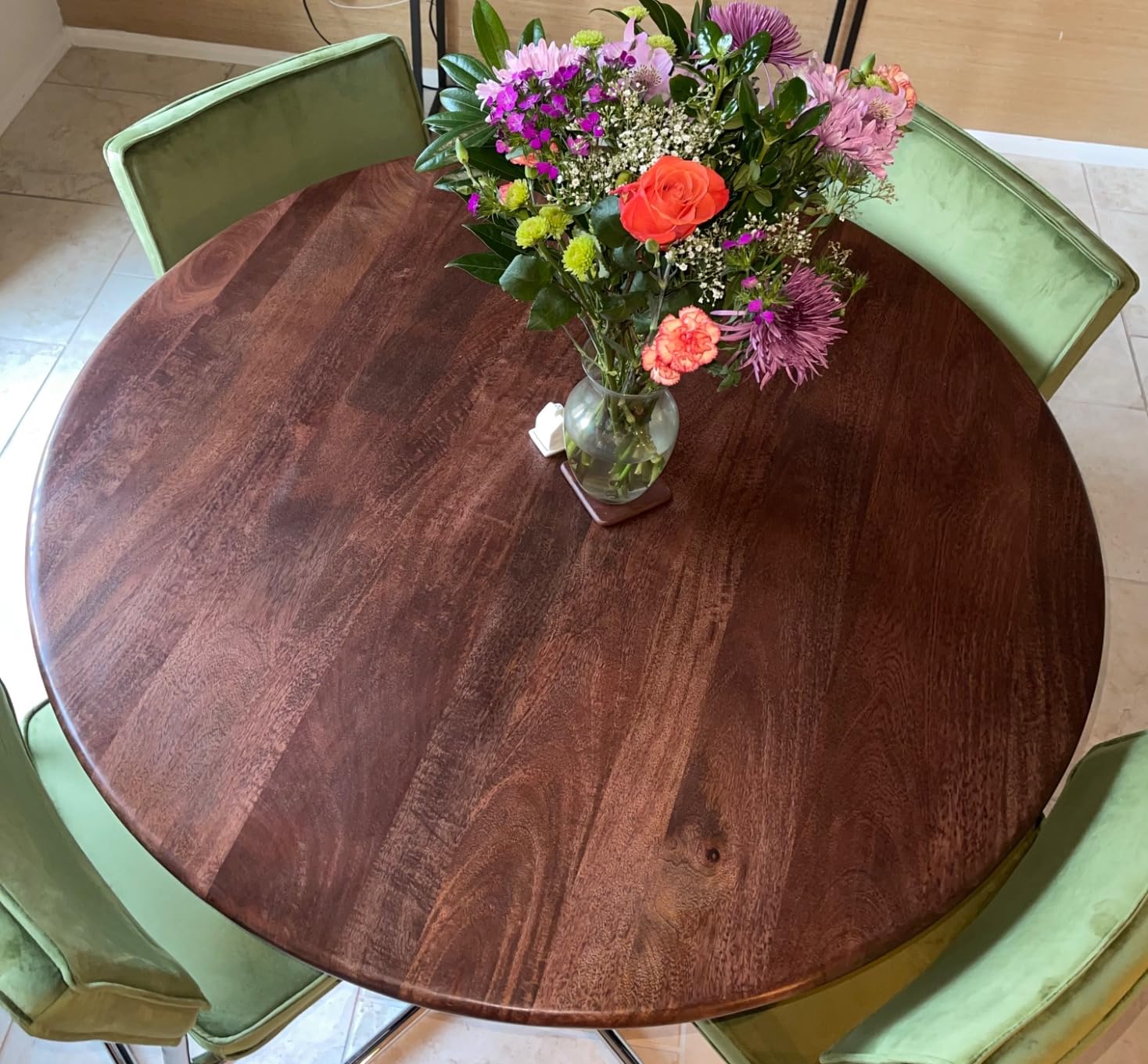 Modway Lippa 48 Inch Round Wood Dining Table with Metal Pedestal in Brass Walnut - Modern Industrial Dining Table for 4 People - Solid Wood Tulip Kitchen Table customer photo 2