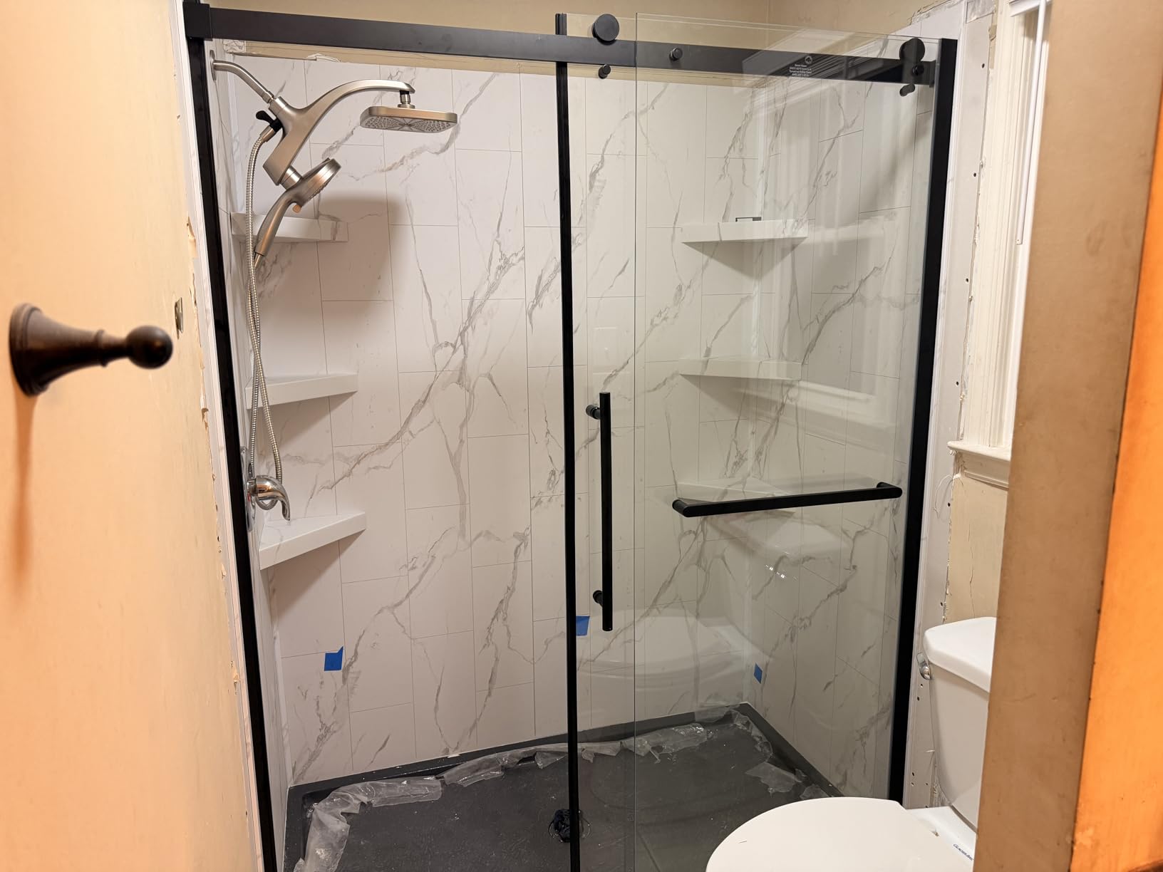Palisade Vinyl Shower Surround Kit 78in x 60in x 32in, Urban Quarry | Waterproof PVC wall panels, grout-free design customer photo 1