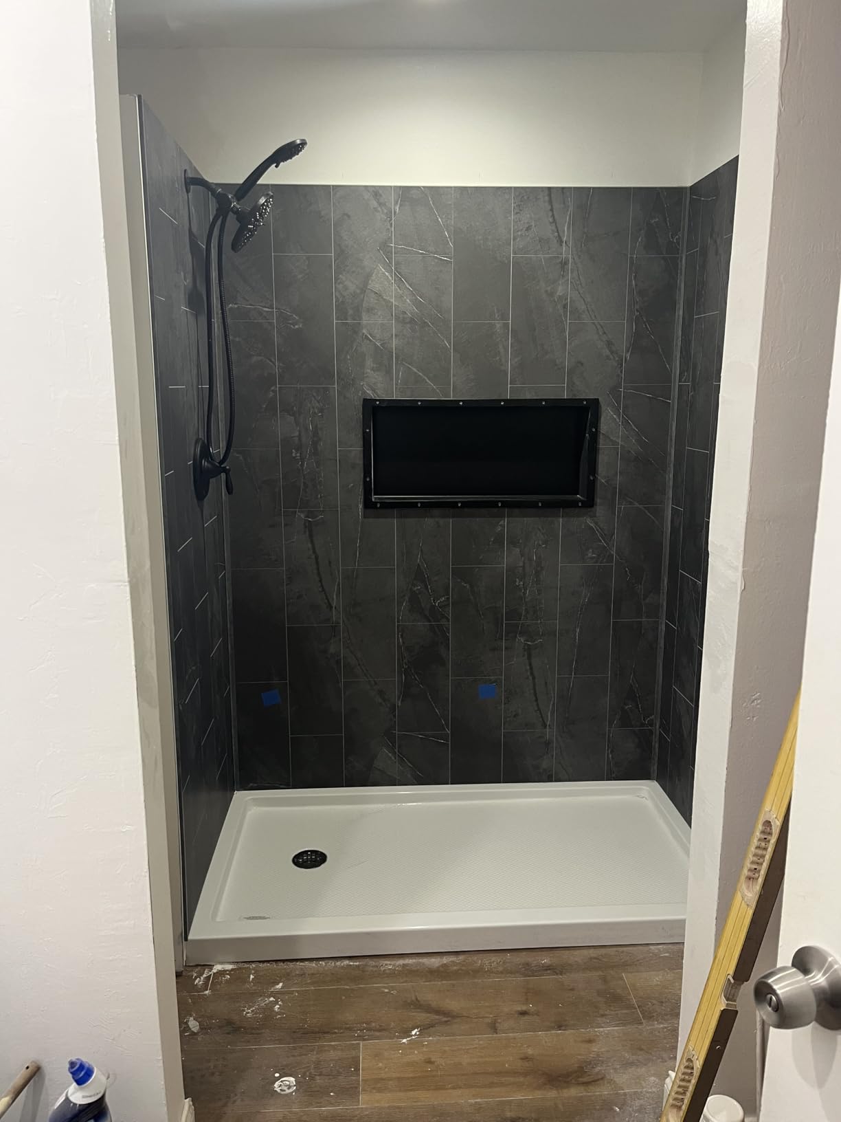 Palisade Vinyl Shower Surround Kit 78in x 60in x 32in, Urban Quarry | Waterproof PVC wall panels, grout-free design customer photo 2