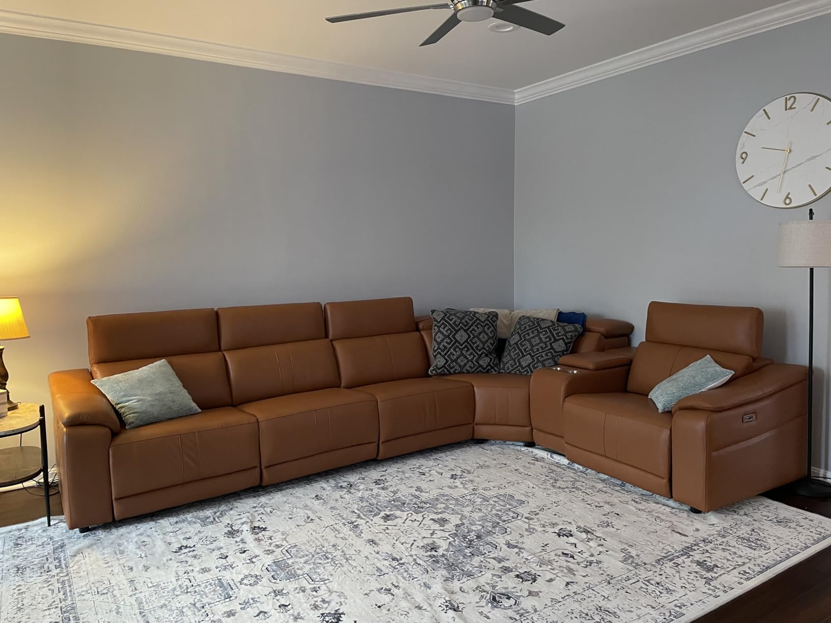 Power Reclining Sectional Sofa, with Cup Holders/Storage, 5 Seater L-Shaped Recliner Couch with USB Charging/Storage, Home Theater Seating, Leather Furniture for Living Room, House, Apartment customer photo 2