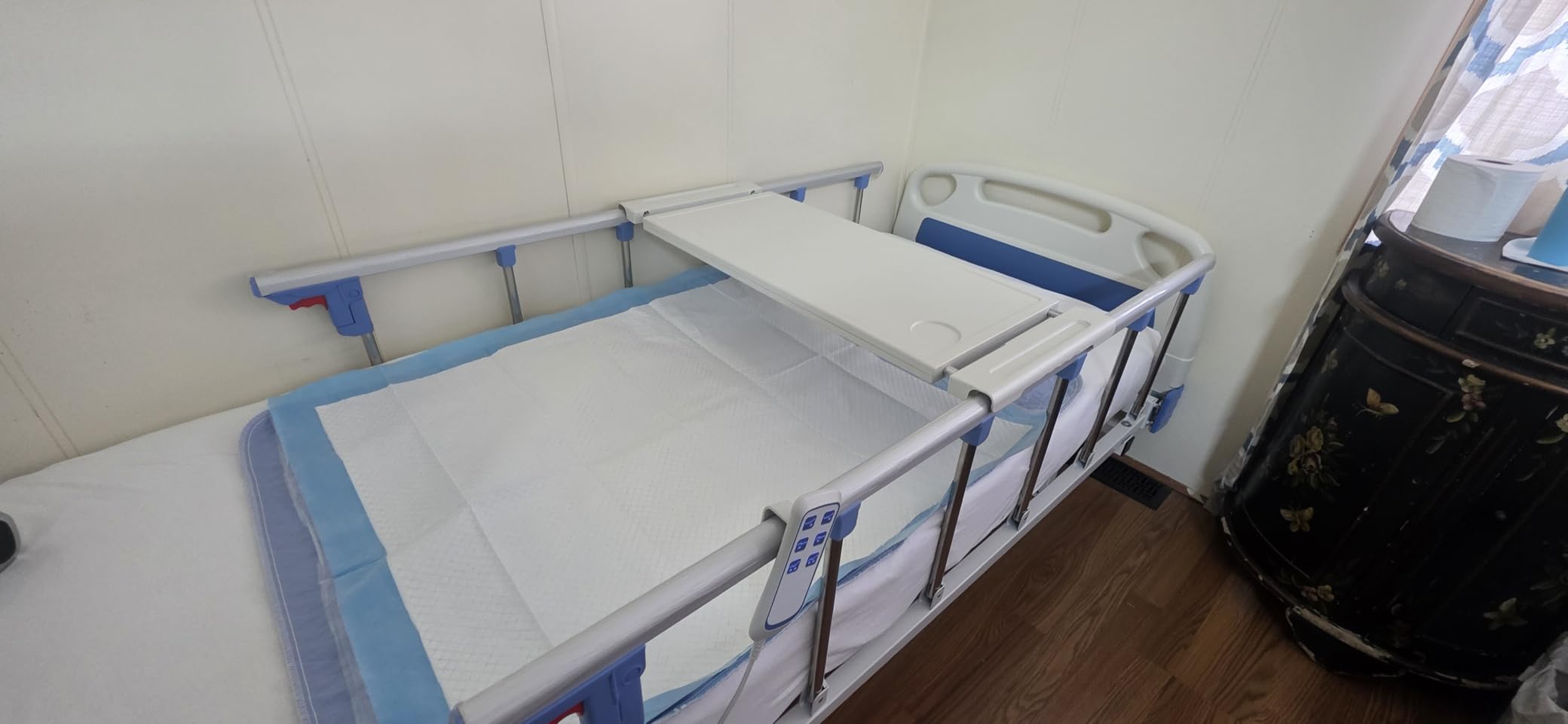 Real Relax Premium 2 Function Full Electric Hospital Bed, ICU Electric Medical Bed with 4 inch Foam Mattress & IV Pole, Dining Table Board and 5 inch Locking Casters, 530LBS Loading customer photo 1