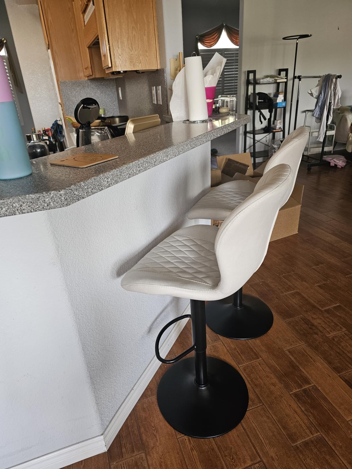 Bar Stools Set of 4, Modern Swivel Counter Height Barstools for Kitchen Island Chairs, Adjustable Fabric Bar Stools with Back for Kitchen Counter Bar, Brown customer photo 2