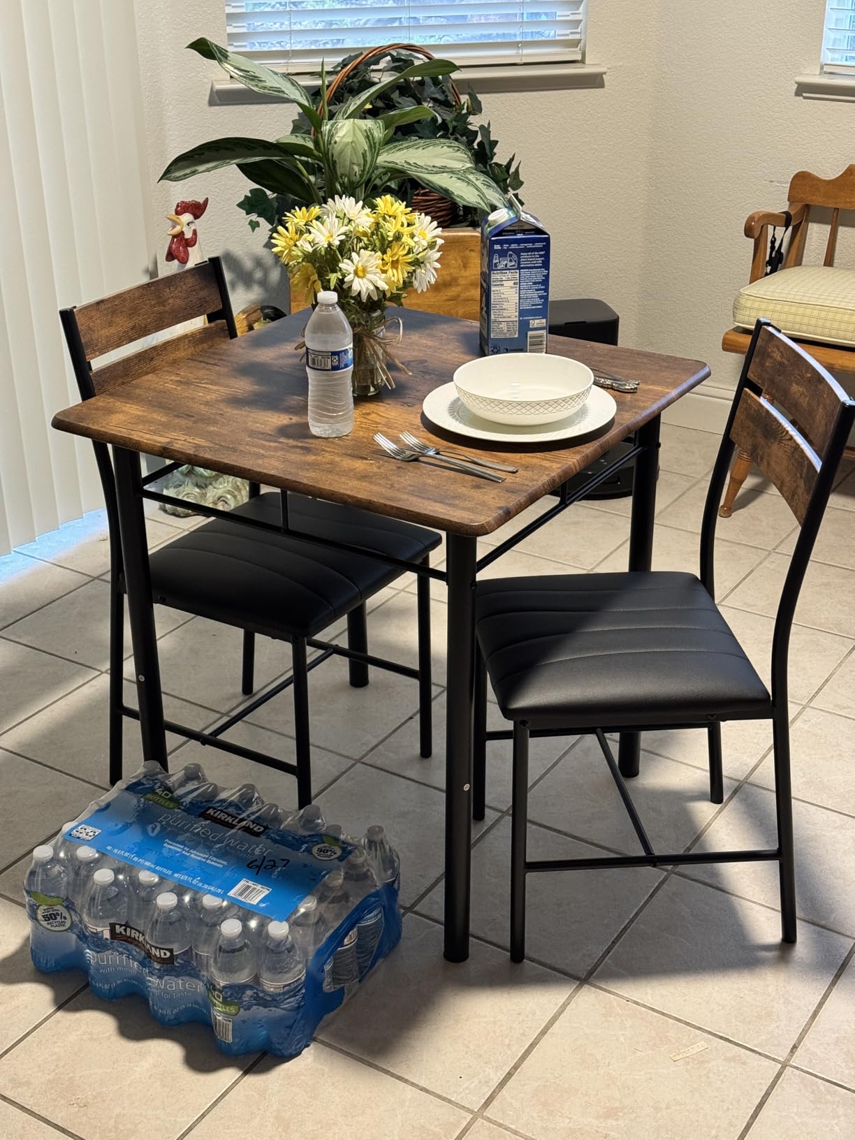 IRONCK Dining Table Set for 2, Rustic Brown | Small Kitchen Table with Upholstered Chairs, Compact Dining Set for Small Spaces, Kitchen & Dining Room customer photo 2