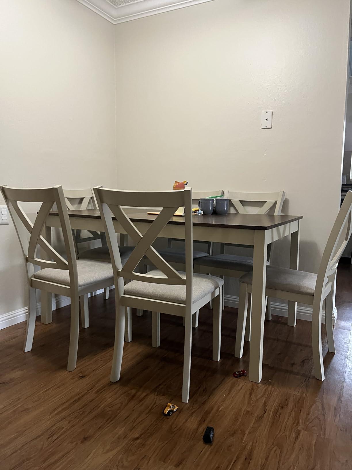 AMERLIFE 7-Piece Farmhouse Solid Wood Dining Table Set for 6, Rustic Cream | 60