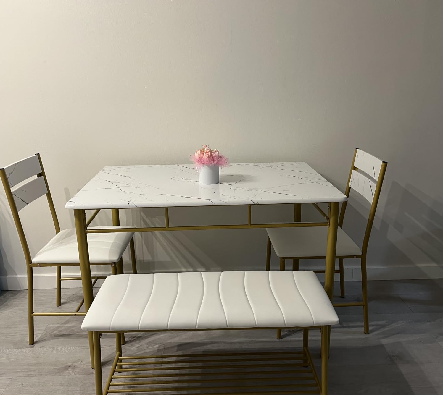 IRONCK Dining Table Set for 4, Kitchen Table and Chairs Set, Gray, with Upholstered Bench and 2 Chairs for Small Space customer photo 2