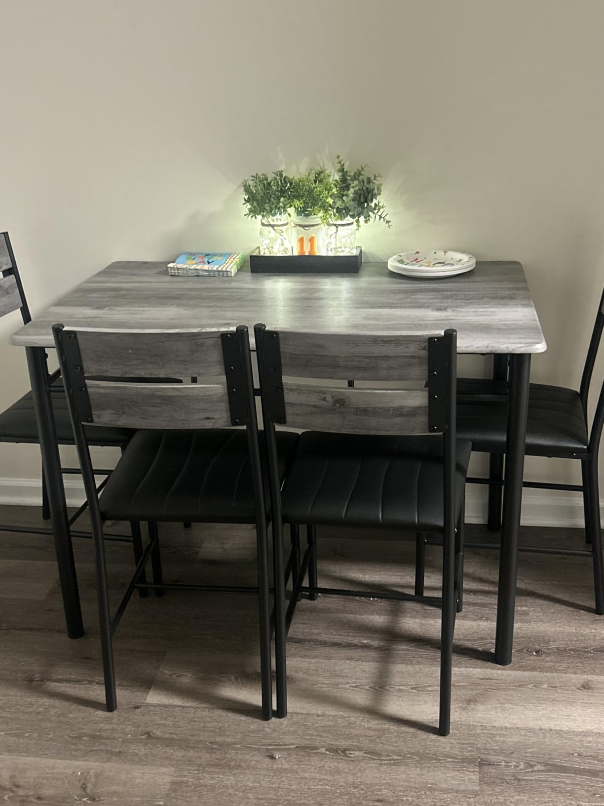 IRONCK Dining Table Set for 4, Rustic Brown, Wood Kitchen Table with Upholstered Chairs for Kitchen Room and Small Spaces customer photo 1