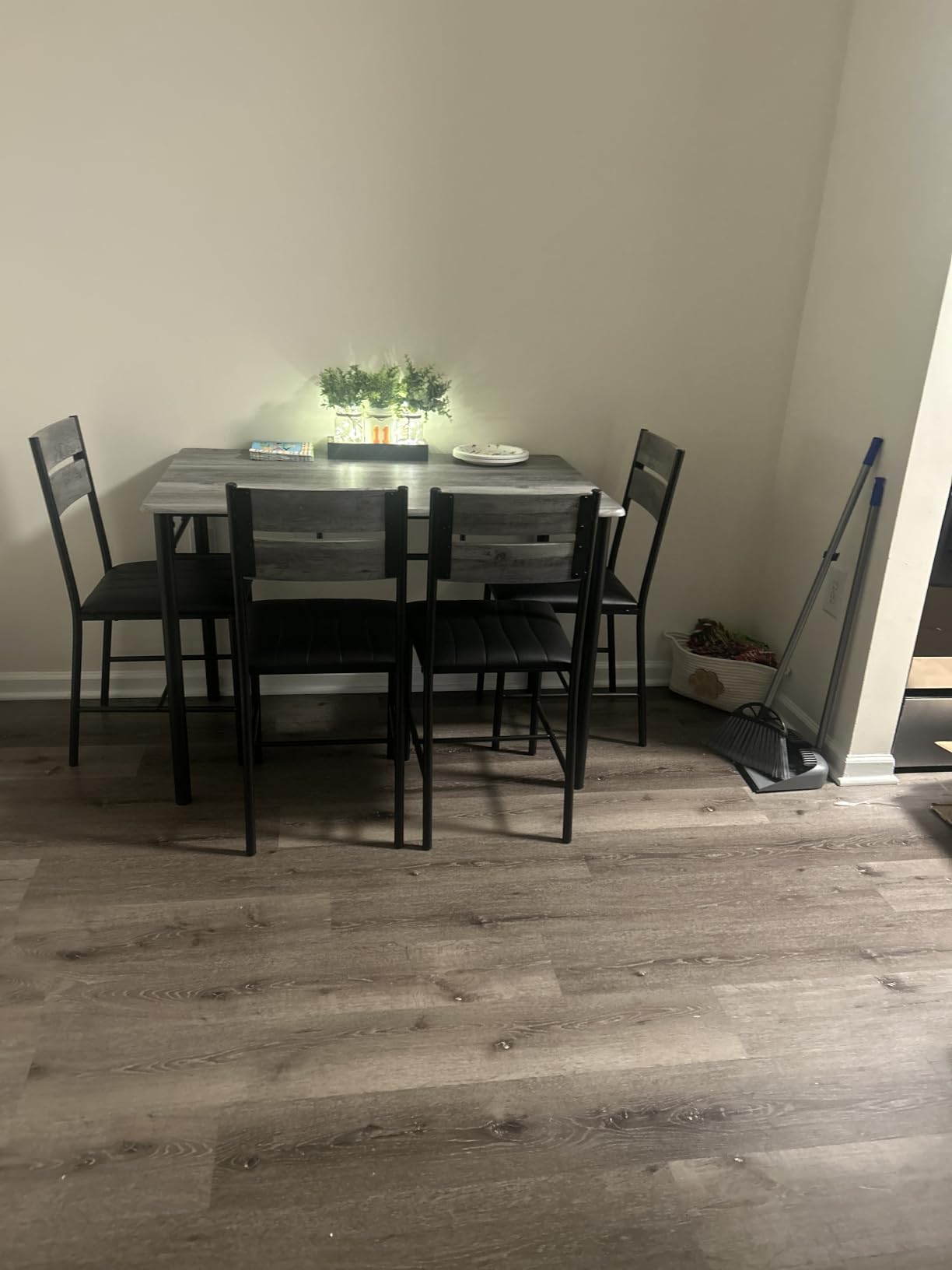 IRONCK Dining Table Set for 4, Rustic Brown, Wood Kitchen Table with Upholstered Chairs for Kitchen Room and Small Spaces customer photo 2
