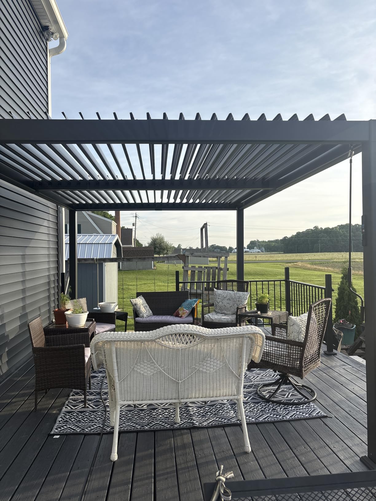 PURPLE LEAF 92KS Louvered Pergola 10' x 14' with LED Strip Lights, Gray | Rust-Resistant Aluminum Frame, Adjustable Shade Control, 70MPH Wind Support, Solar USB Power, Hidden Gutters Keep Patio Dry customer photo 1