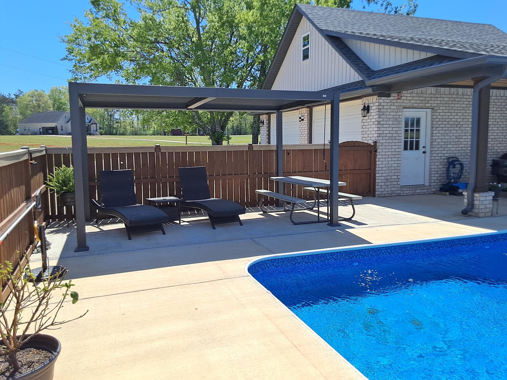 PURPLE LEAF 92KS Louvered Pergola 10' x 14' with LED Strip Lights, Gray | Rust-Resistant Aluminum Frame, Adjustable Shade Control, 70MPH Wind Support, Solar USB Power, Hidden Gutters Keep Patio Dry customer photo 2