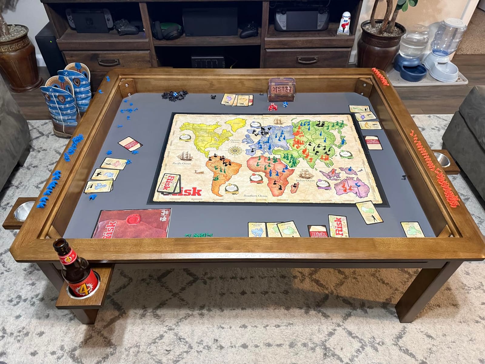 Board Game Coffee Table with Removable Table Top, Seats 4 Players with 3ft-7in x 2ft-9in Play Area, Includes Play Mat and Detachable Cup Holders, Minimal Assembly Required customer photo 1