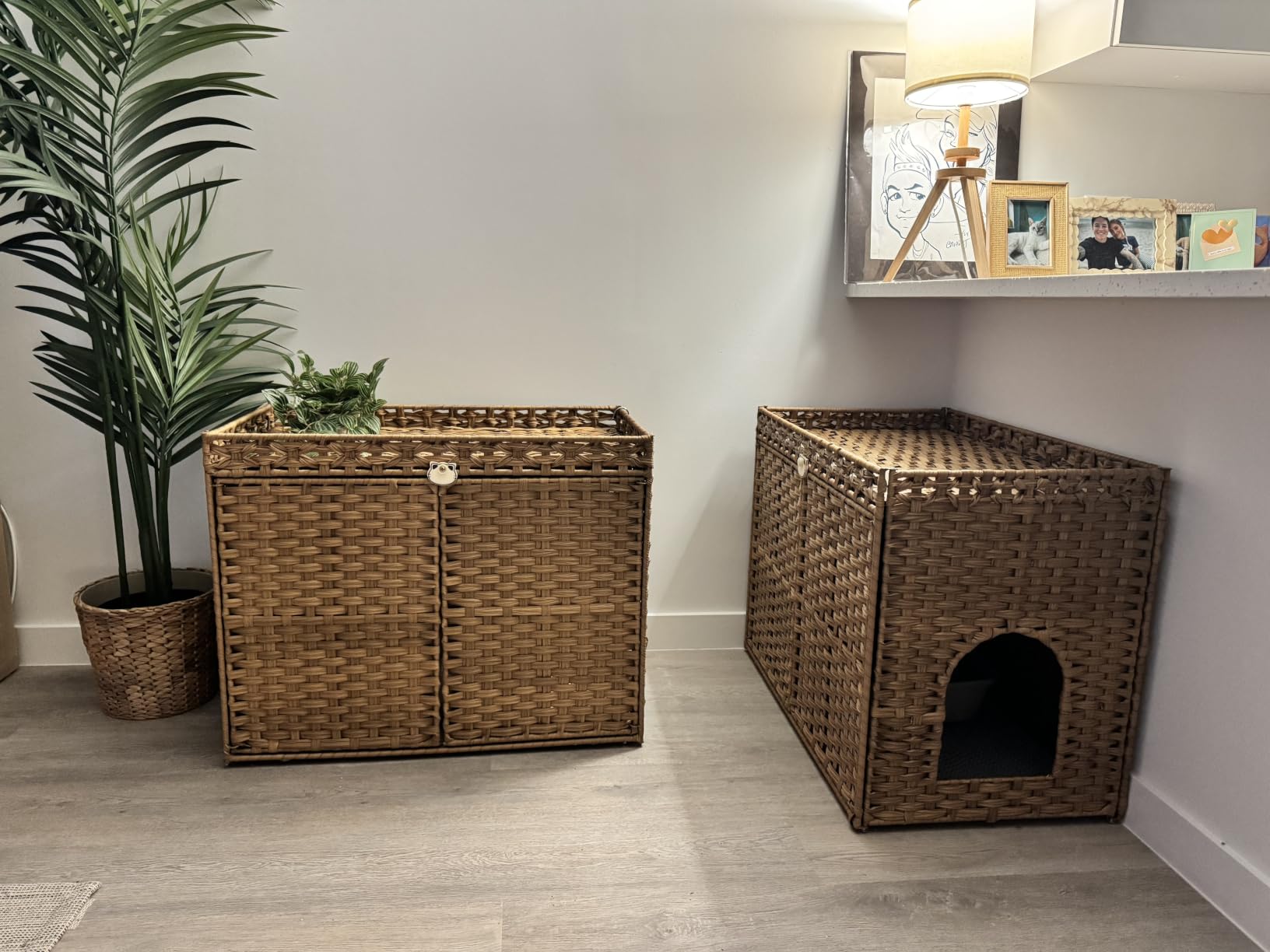 SETVSON Cat Litter Box Enclosure Furniture, Handwoven Rattan Hidden Litter Box with Mat customer photo 1