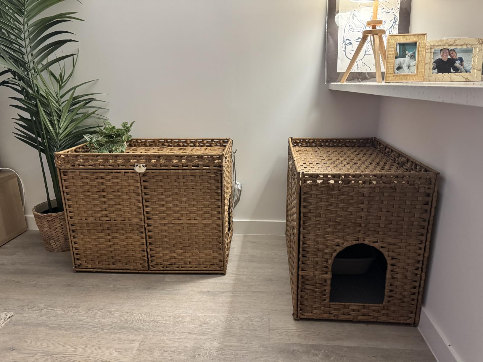 SETVSON Cat Litter Box Enclosure Furniture, Handwoven Rattan Hidden Litter Box with Mat customer photo 2