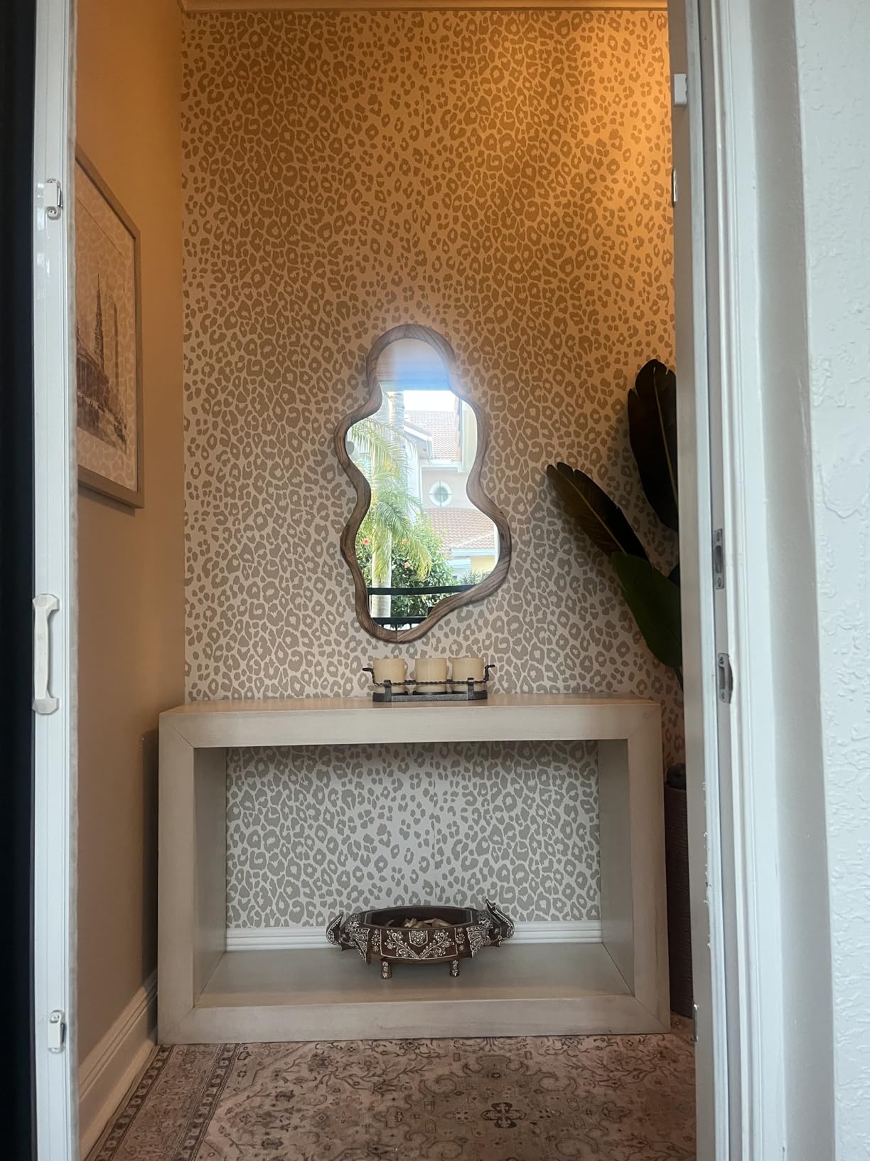 Asymmetrical Mirror, Wall Brown Irregular Wood Frame Wall Decorative Mirror | Vanity Bathroom Living Room Bedroom Entryway Hallway Cute and Stylish Cloud Mirror Large 36