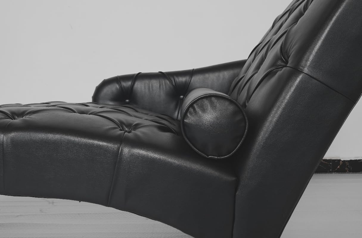 PU Leather Chaise Lounge Chair Indoor, Side Armrest, Dark Brown | Upholstered Tufted Chaise Lounge, Lumbar Pillow & Wood Legs, Mid Century Luxury Fainting Couch for Living Room, Bedroom customer photo 2