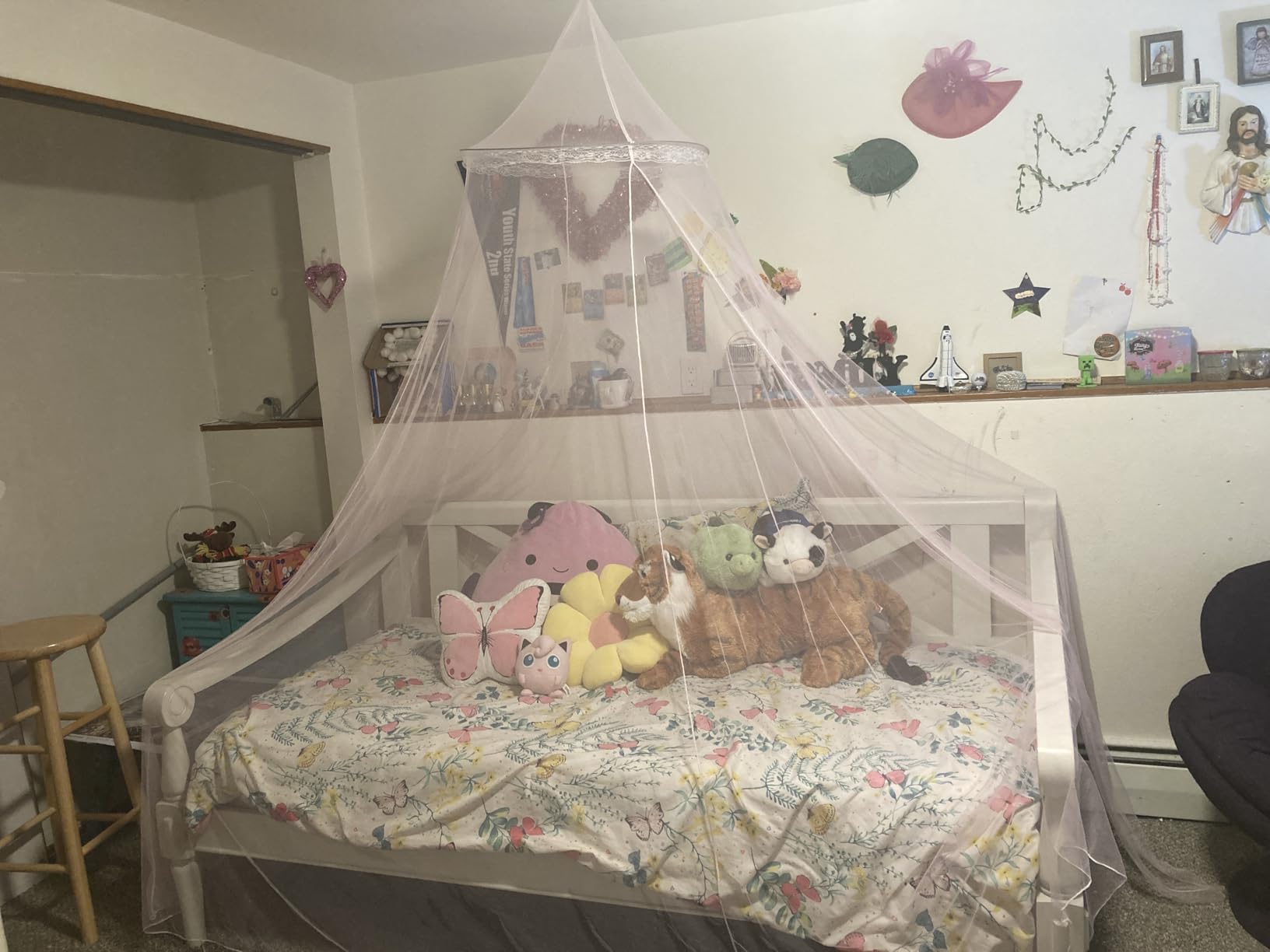 FIOBEE Bed Canopy for Girls Room with LED Light Kids Toddler Bedroom Decor | Princess Bed Canopy, Dreamy Tent With Stars Butterflies, Ceiling Hanging Mosquito Net, Reading Corner For Baby Nursery Room customer photo 1