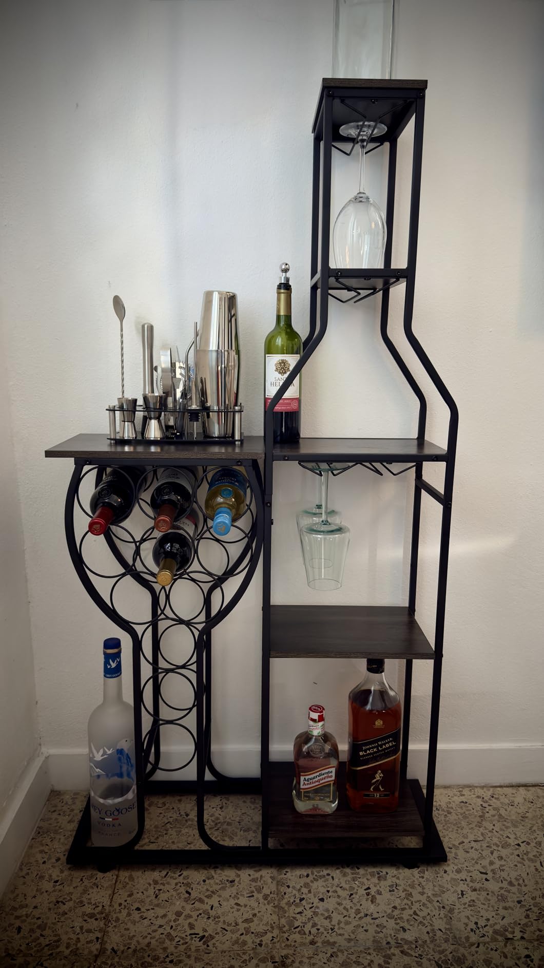 5-Tier Wine Rack Freestanding Floor, 11 Bottles Modern Wooden Wine Holder-Storage Cabinet for Home Bar, Kitchen, Dining Room Space Saving Bar Stand with Easy Assembly.(Brown) customer photo 2