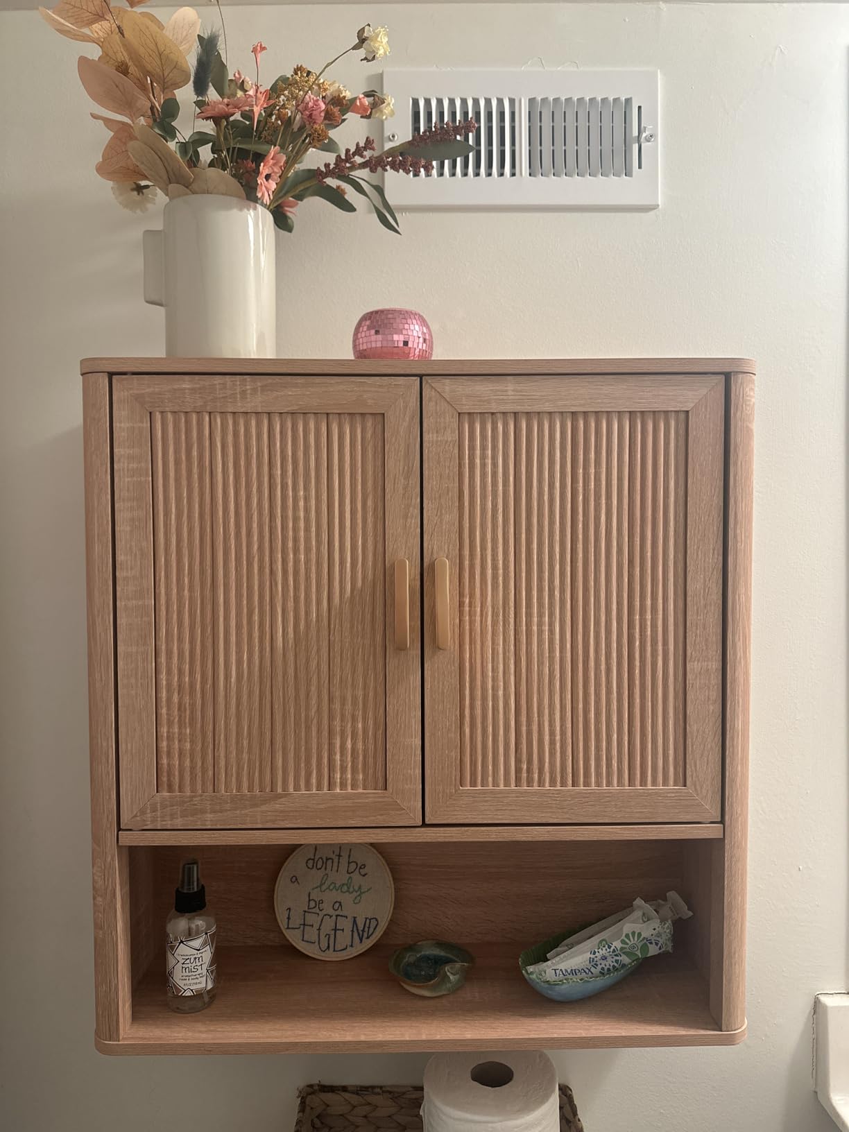 INNOD Bathroom Wall Storage Cabinet, Medicine Cabinet with Adjustable Wood Shelf & Doors, Over the Toilet Storage Cabinet for Laundry Room & Living Room Kitchen Storage Islands (Natural Oak) customer photo 1