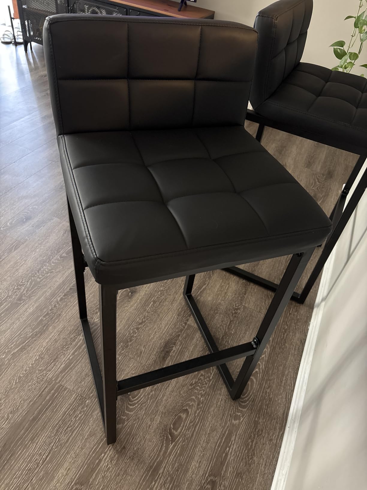 FIRAVOE Counter Height Bar Stools Set of 2, Modern Faux Leather Counter Stools with Low Back and Footrest, Black, 26