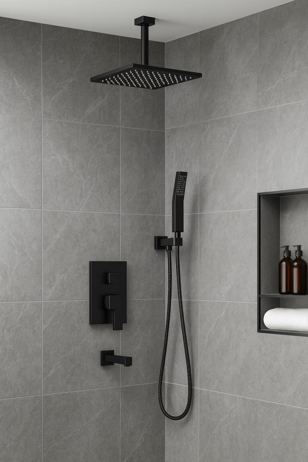 Shower System with Body Jets Matte Black, STARBATH 4 Way 12+6