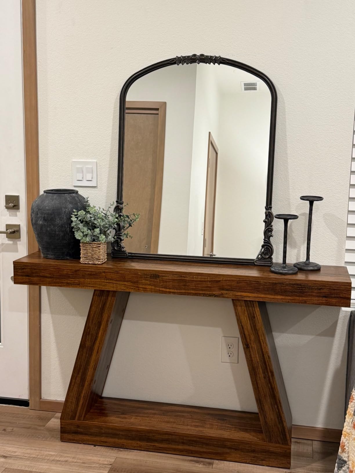 Wylde Iris English Estate Carved Arch Wood Wall Mirror, Mirror for Entryway, Living Room, Bathroom, Antique Silver, 20.9x28.9 customer photo 2