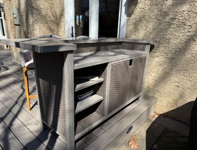 Domi Outdoor Home Bar Unit, All-Weather Wicker and Aluminum Frame Farmhouse Bar Furniture with Storage, Waterproof Rattan Buffet Table customer photo 2