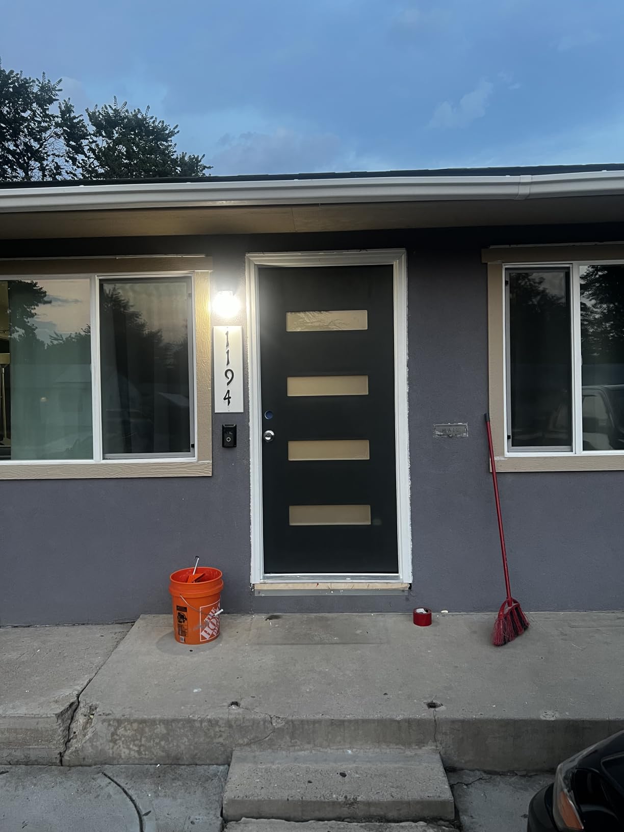Fiberglass Entry Door 36x80'', French Exterior Door Right Hand Inswing Black Finished Frosted Glass Knock-Down Door, Vinyl Frame and Brickmould Included customer photo 1