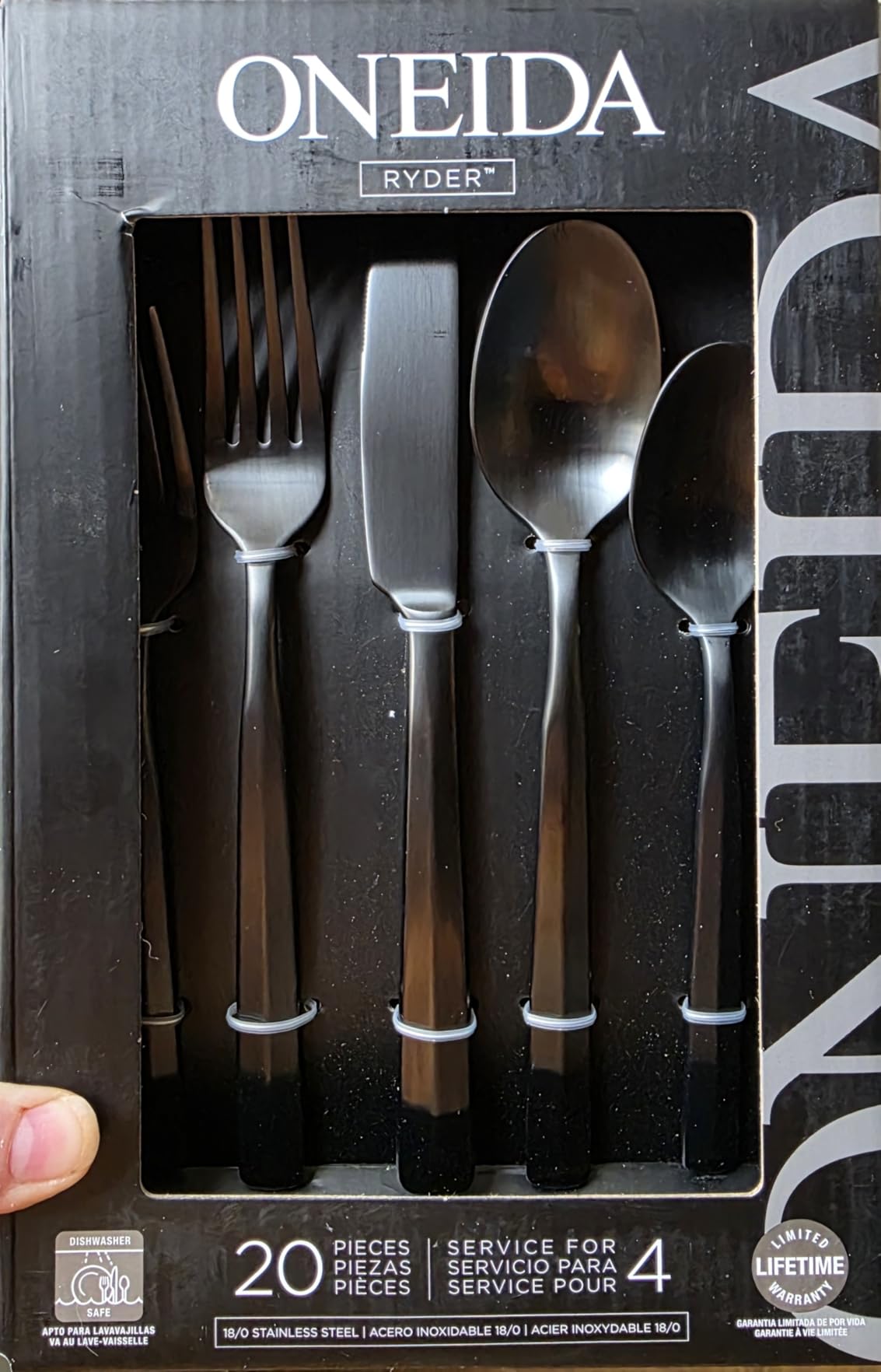 Oneida Ryder Black Satin 20-Piece 18/0 Silverware Set for 4, Flatware | black, dishwasher safe | includes knives, forks, and spoons | heavy duty, cutlery set for kitchen and dining, utensil set customer photo 1