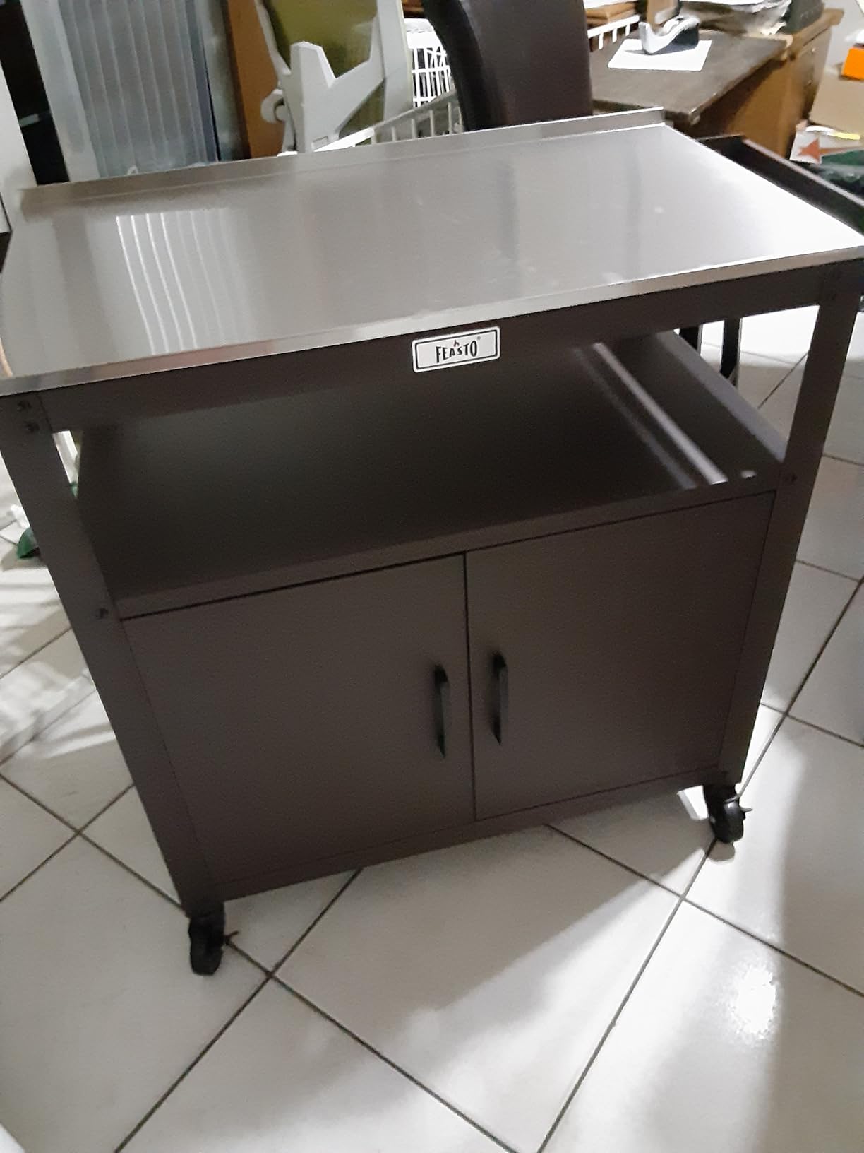 Feasto Outdoor Grill Cart w/Storage Cabinet, Stainless Steel Top, Black | Movable Kitchen Island with Wheels, BBQ Food Prep customer photo 2