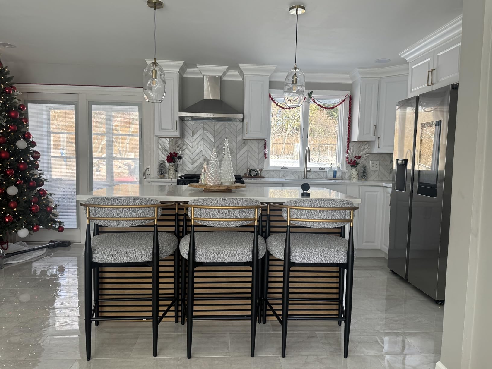 Morden Fort Counter Height Bar Stools Set of 4 with Backs, Cream Boucle customer photo 2
