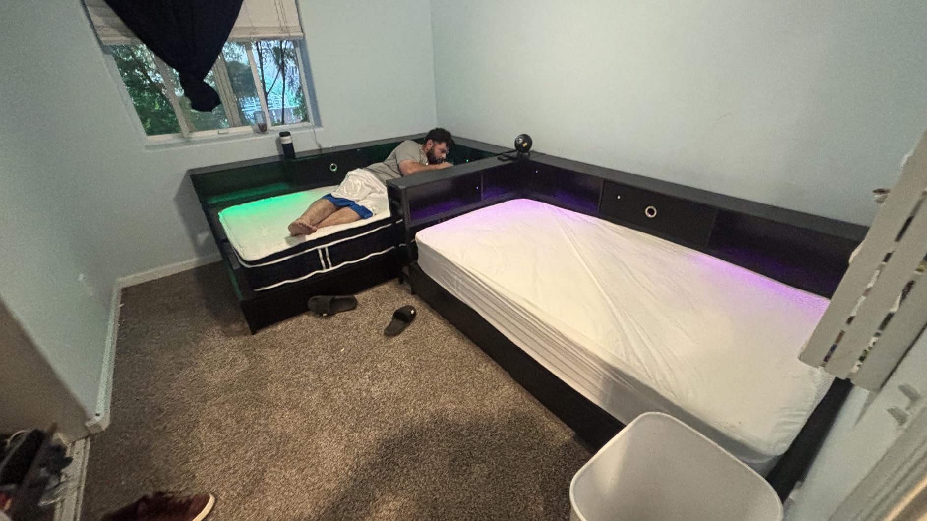 DICTAC Twin Corner Bed Frame with Bookcase Storage and Led Lights Twin Size Metal Platform Bed Frames with Storage Drawers and Charging Station Twin Size Daybed for Kids and Teen,Kids Bed Frame,Black customer photo 2
