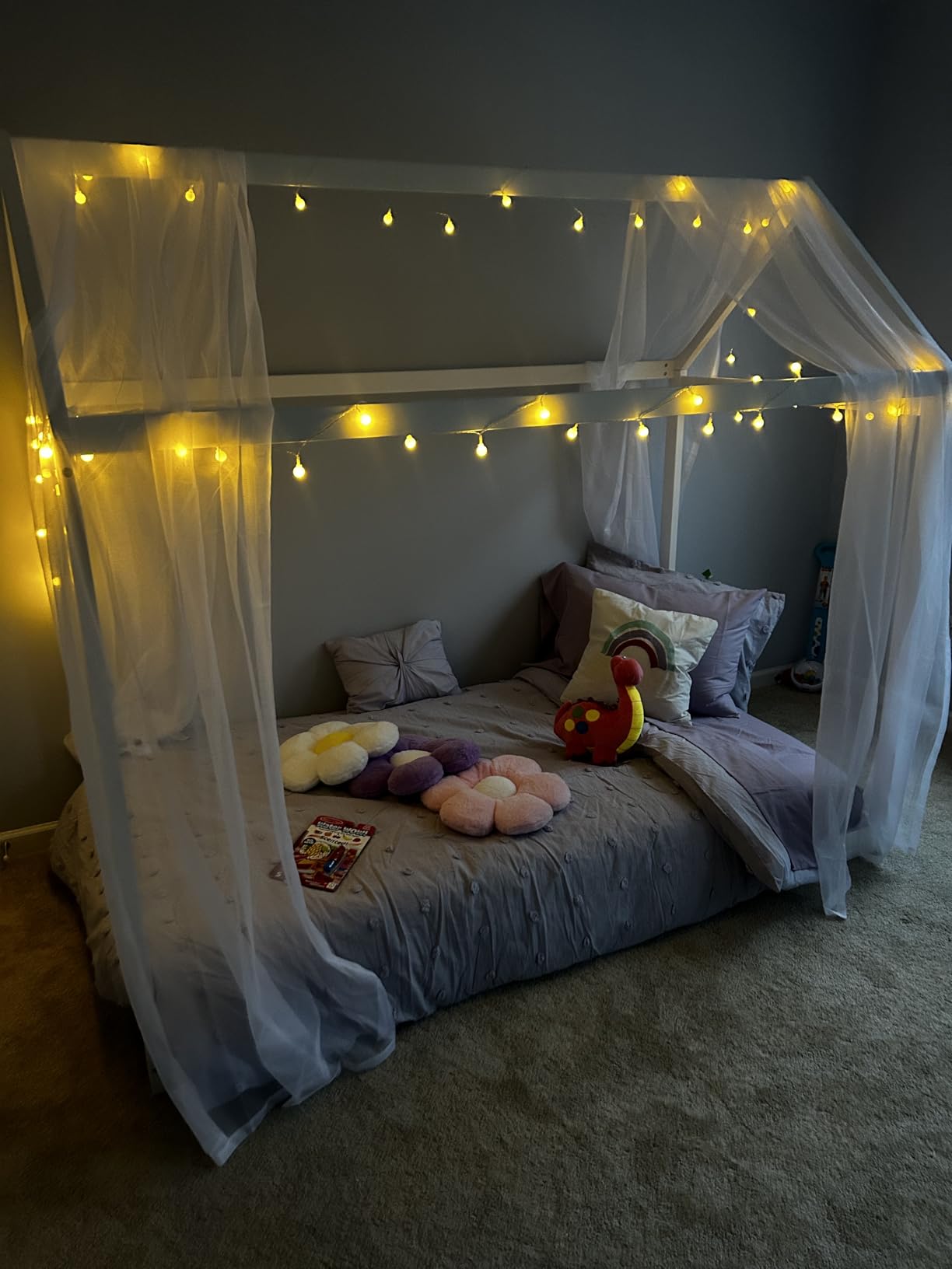 Merax Twin Size House Bed Frame with LED Lights, Solid Wood Montessori Floor Bed, Low Platform Kids Play House Bed for Boys Girls Bedroom, Natural Wood Finish customer photo 1
