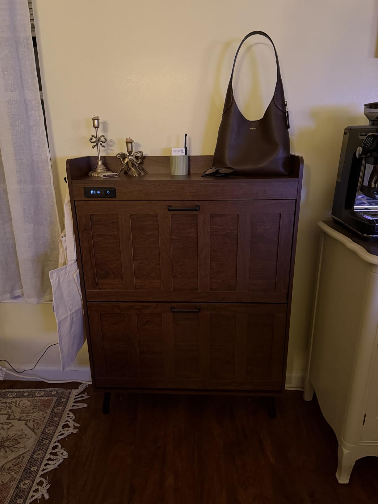 ChooChoo Shoe Storage Cabinet with 2 Flip Drawers and Deodorizer | Shoe Organizer Storage for Entryway, Freestanding Hidden Slim Narrow Shoe Rack Cabinet, Walnut customer photo 2