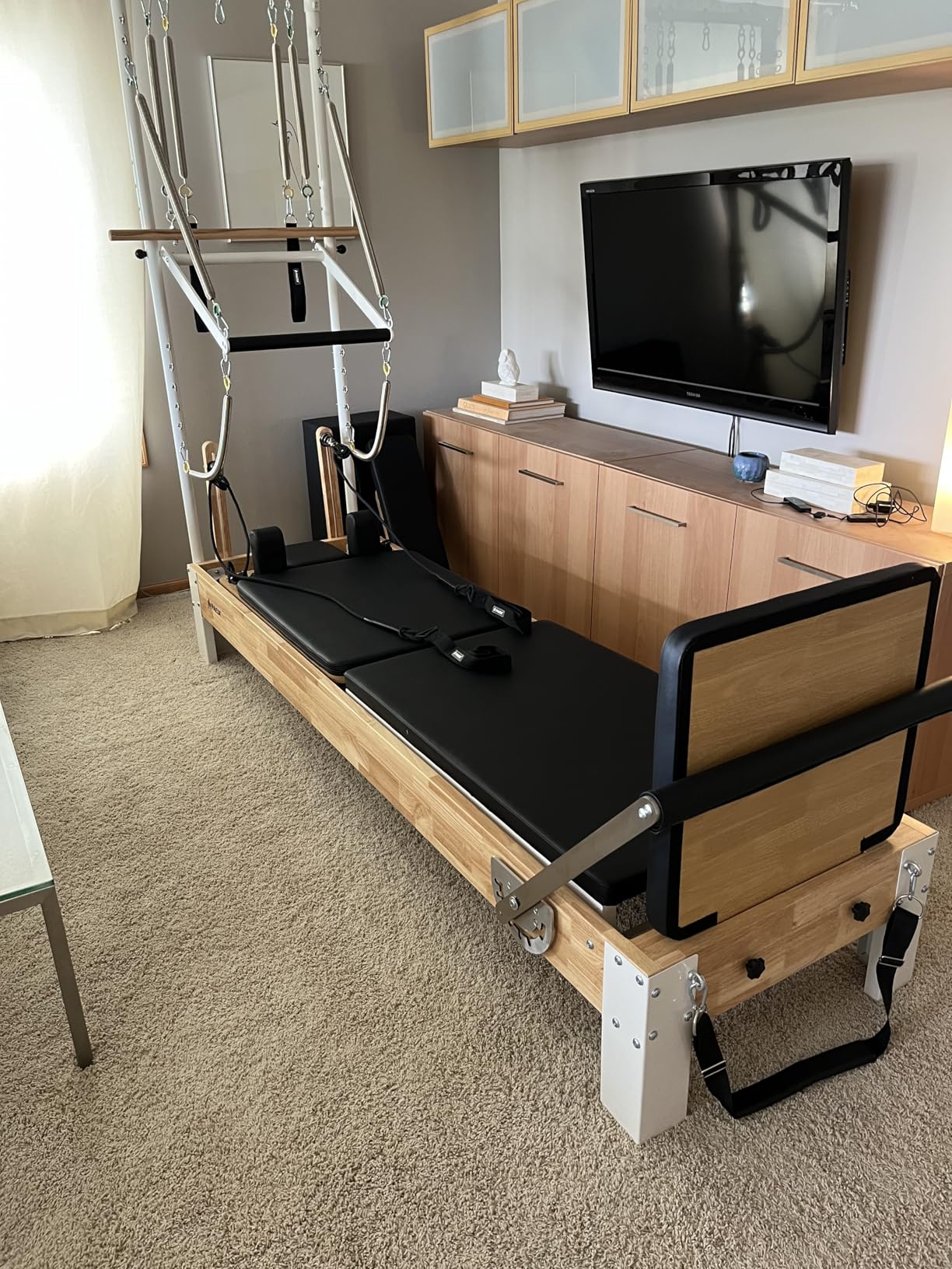 Pilates Reformer, Wooden Reformer Pilates Machine with Tower & Mat, Pilates Equipment for Home Workout and Studio, Includes Sitting Box, Jumpboard customer photo 1