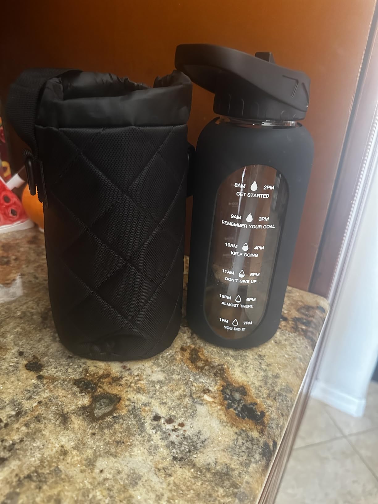 CIVAGO 64 oz Glass Water Bottle with Straw and Insulated Bottle Holder | Half Gallon Motivational Water Jug with Time Marker and Silicone Sleeve customer photo 2