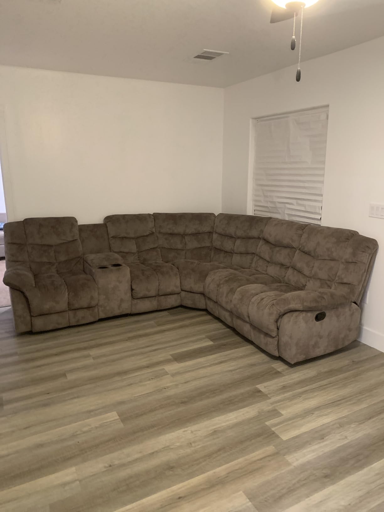 EBELLO Manual Reclining Sectional Sofa Set for Living Room, Soft Fabric Recliner Corner Sectional Couch with Center Console, Cup Holder and Storage, Grey customer photo 2