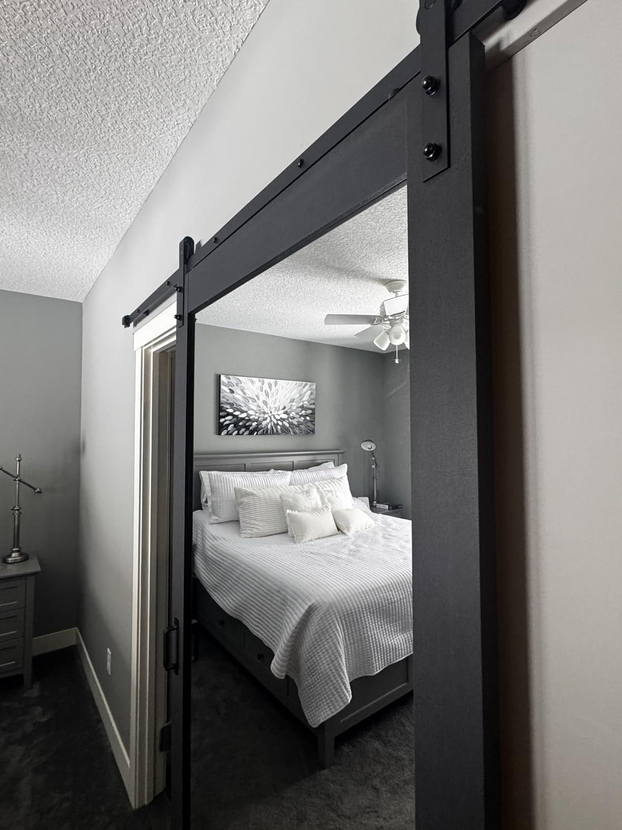 BARNSMITH 36in x 84in Mirror Barn Door with 6.6FT Sliding Door Hardware Kit Included, 1 Lites Full Length, Solid Wood Water-Proof PVC Surface, No Assembly Required, Black customer photo 1