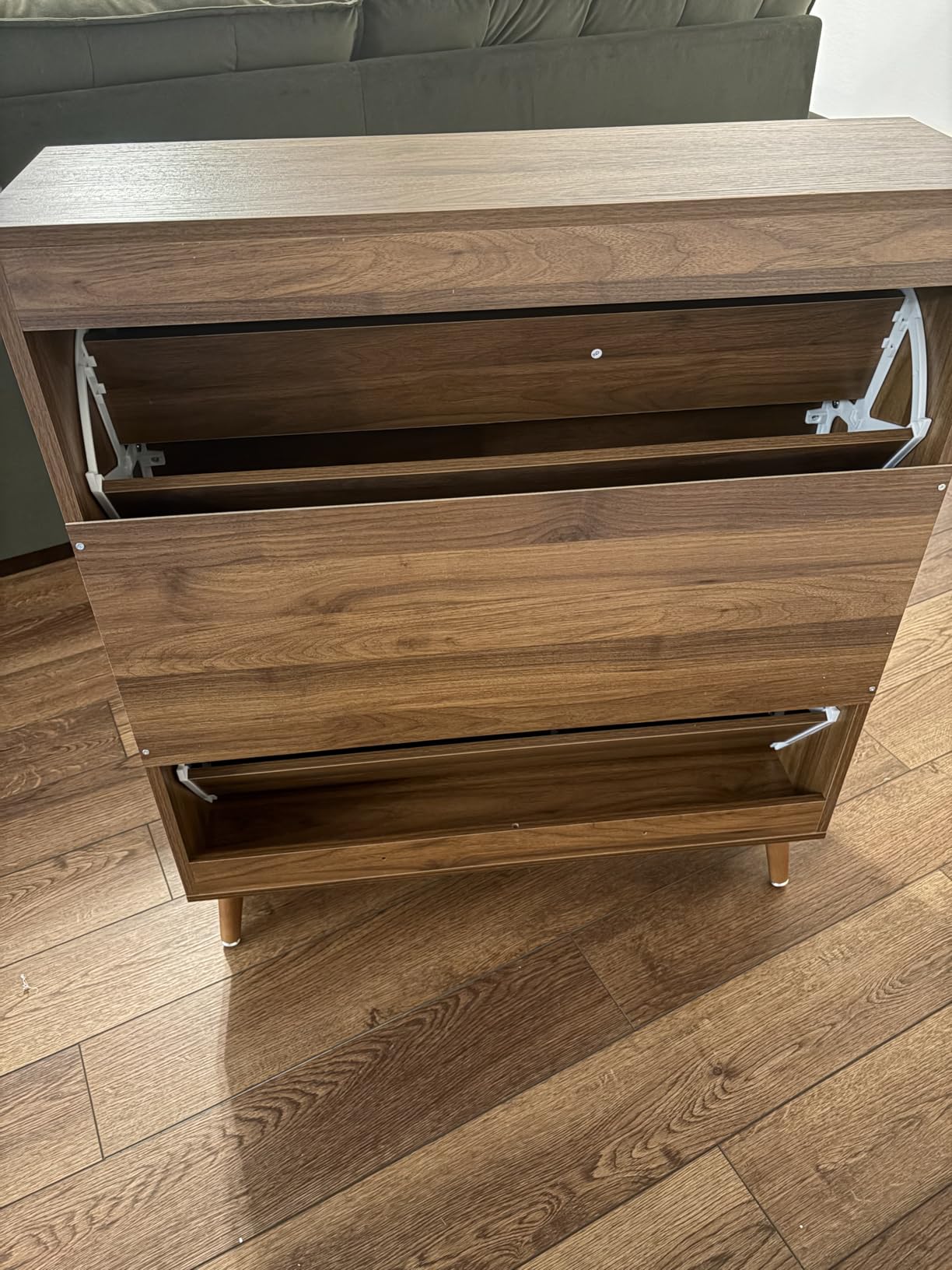 Fsbecl Shoe Storage Cabinet for Entryway with 2 Fluted Flip Drawers, Walnut | Narrow Design, Freestanding Shoe Rack with Adjustment Shelves, Wooden Hidden Organizer for Hallway Foyer, 12-16 Pairs customer photo 2