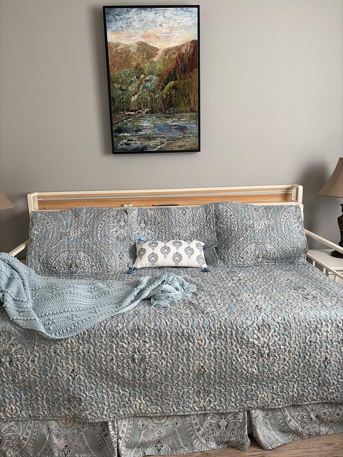 Daybed with Trundle and LED Light, Heavy Duty Metal Twin Bed Frame with Upholstered Storage Headboard & Charging Station, Black customer photo 1