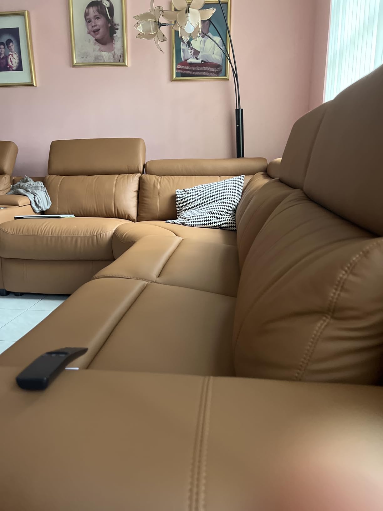 Power Reclining Sectional, Sectional Recliner, Leather Reclining Sectional | Electric Reclining Couch with Storage & USB, Console, Adjustable Headrest & Cup Holders for Living Room, 5-Seater Brown customer photo 2