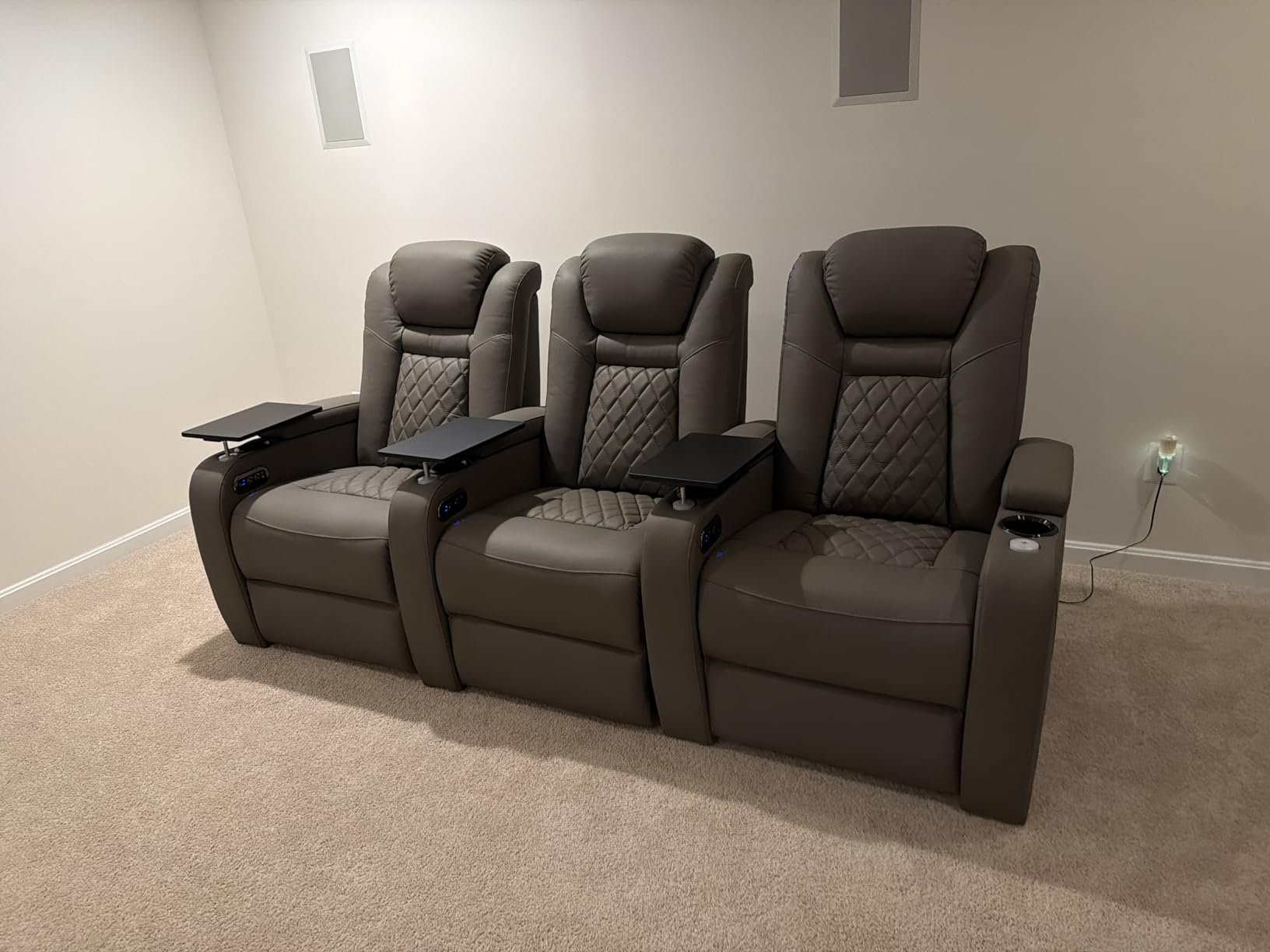 Home Theater Seating, Classic Series Leather Movie Theater Chairs, Power Headrest and Memory with C-Type USB Charger, 7Color Ambient Lighting and Tray Table, Black Power Adjustable Recliner (Row of 1) customer photo 2