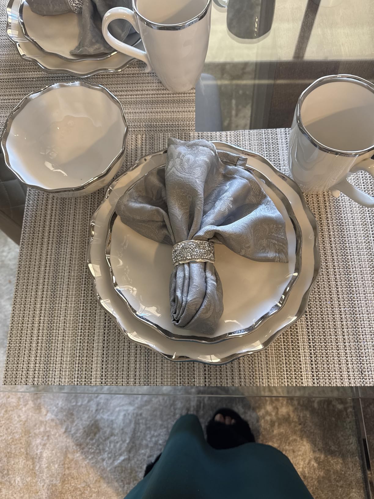 Regency Silver 16-Piece Porcelain Dinnerware Set - Elegant Silver-Trimmed Plates, Bowls & Mugs - Service for 4 - Durable, Dishwasher-Safe Tableware for Everyday Dining & Special Occasions customer photo 1