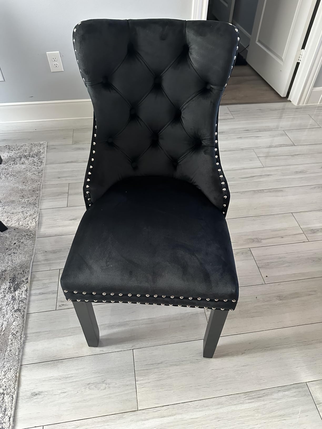 Hixkol Velvet Dining Chairs Set of 4,Upholstered Dining Chairs with Ring Pull Trim and Button Back,Modern Seating for Kitchen, Bedroom & Living Room(Grey) customer photo 2