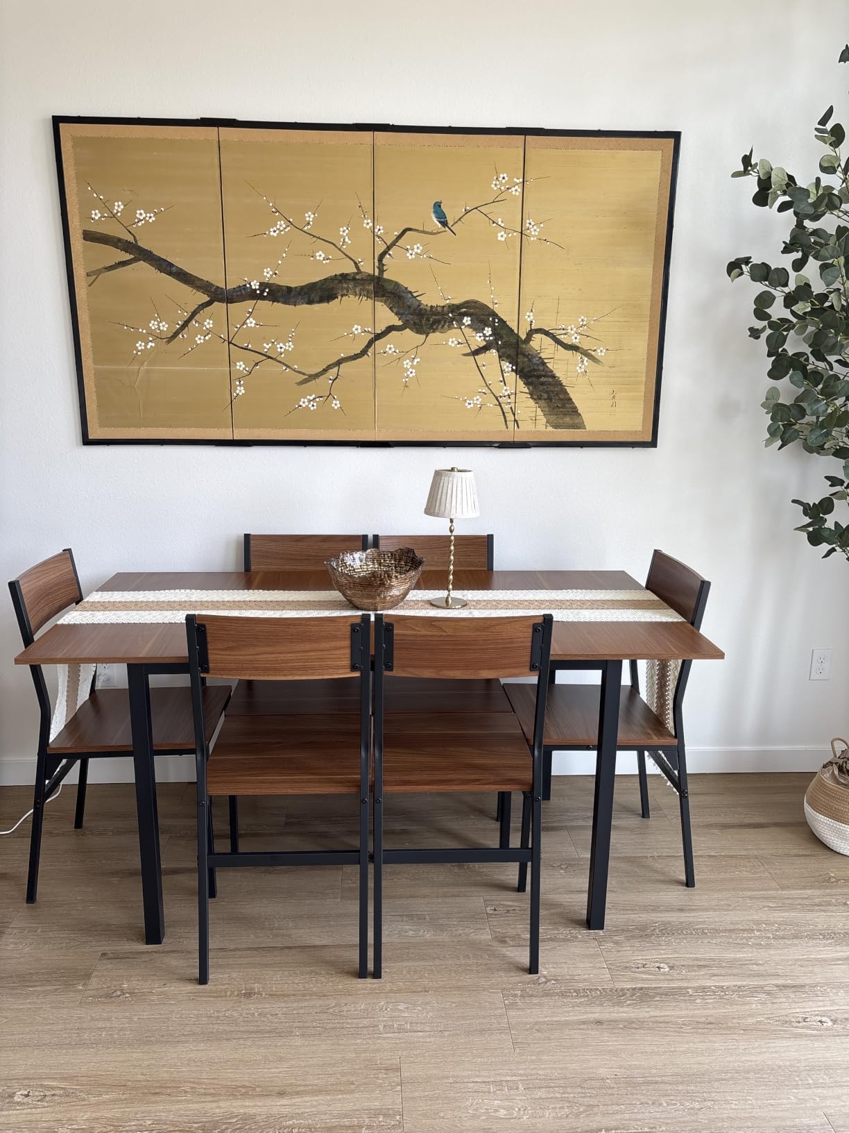 iPormis 7-Piece Dining Table Set with 6 Chairs, 63-Inch Extendable Kitchen Table & Chairs Set for 4-6, Walnut customer photo 2