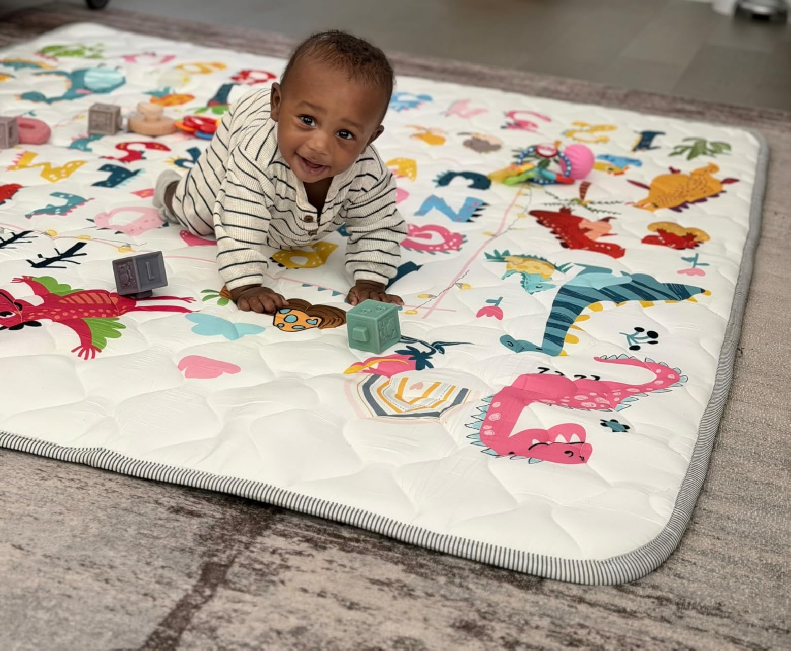 Baby Play Mat - Thicken 50x50 Inch Soft Foam Crawling Mat for Playpen & Floor, Non-Slip Waterproof Playmats for Infants & Toddlers, Portable Foldable & Machine Washable, Dinosaur & Letters customer photo 2