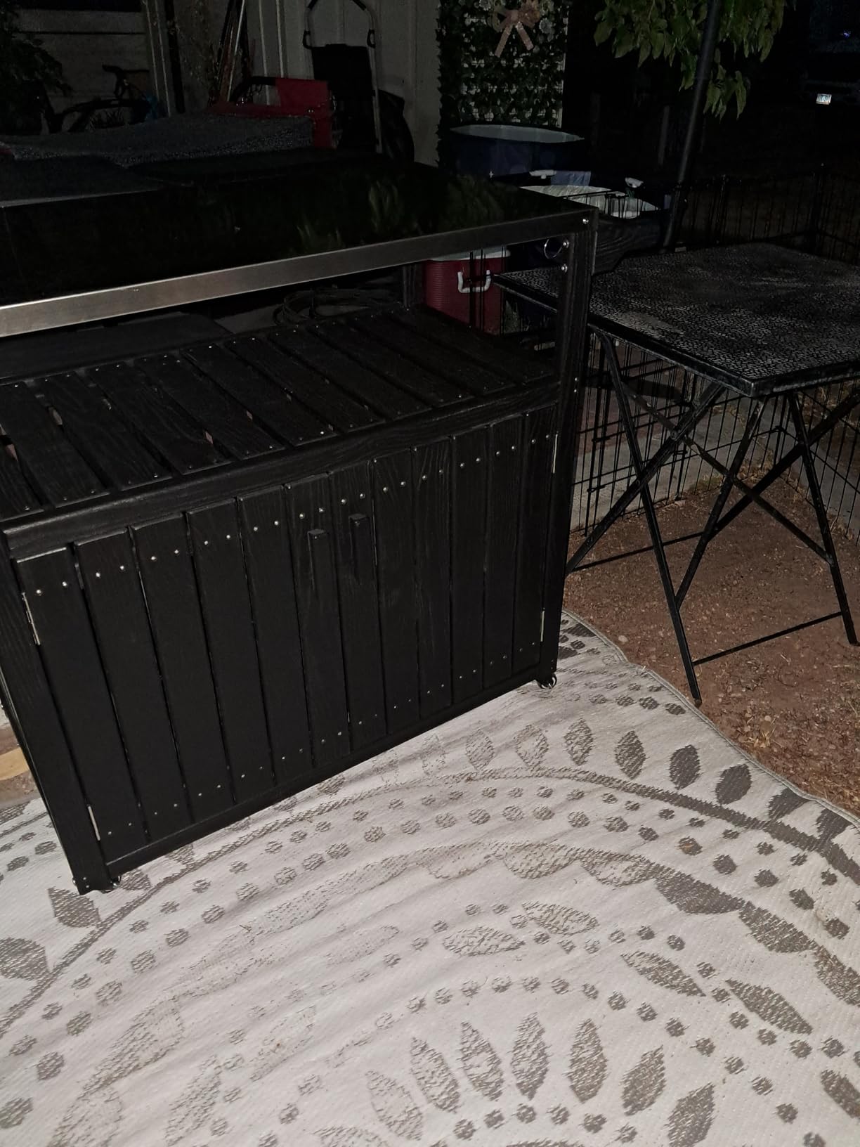 Outsunny Outdoor Bar Cart with Storage Cabinet, Stainless Steel Top Kitchen Island on Wheels, HDPE Outdoor Bar Table customer photo 1