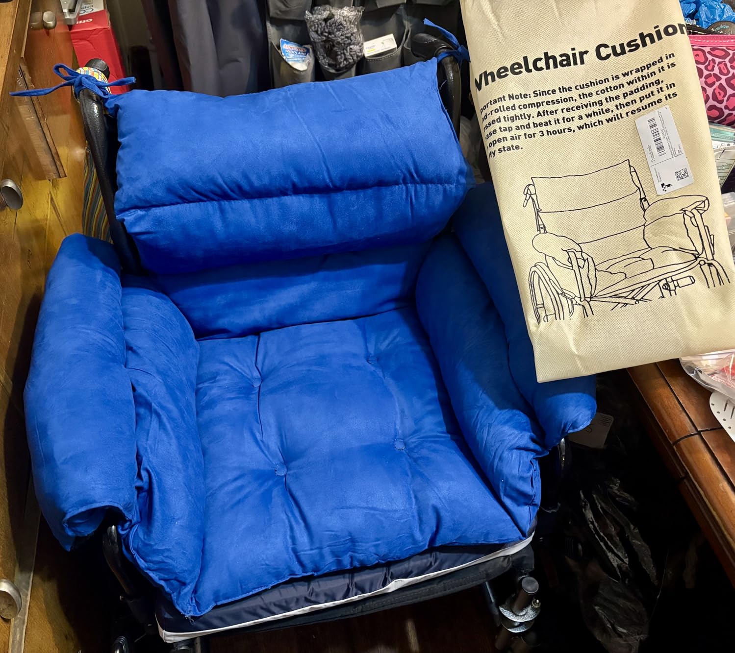 Wheelchair Cushions, Pressure Pain Relief Accessories with Armrest Covers, Supports Coccyx & Back, Non-Slip, Fits Wheelchair with 16'' Length Armrest (Navy) customer photo 2