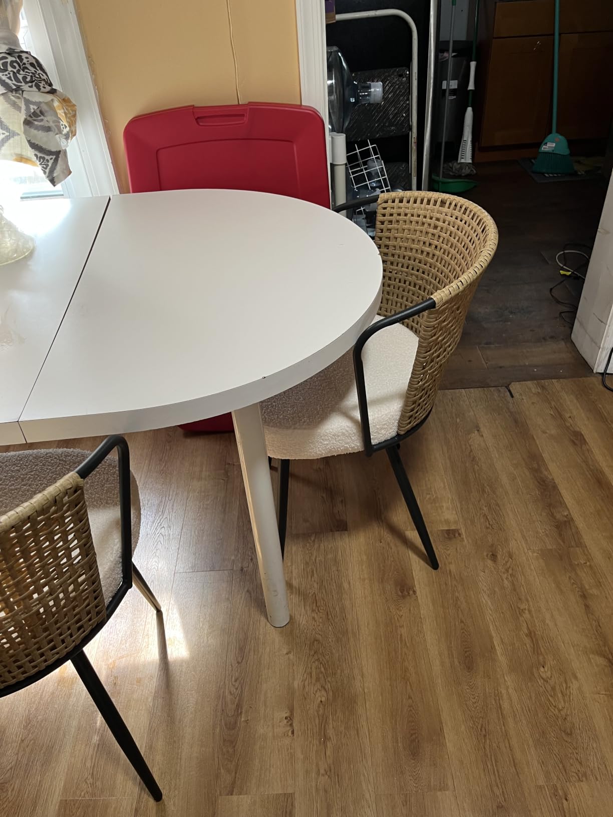 BedsPick Rattan Dining Chairs Set of 2 - Farmhouse Upholstered PE Rattan Kitchen Chair with Boucle Cushion, Wingback Dining Room Seat with Cane Back and Metal Legs for Home, Kitchen (Brown) customer photo 1