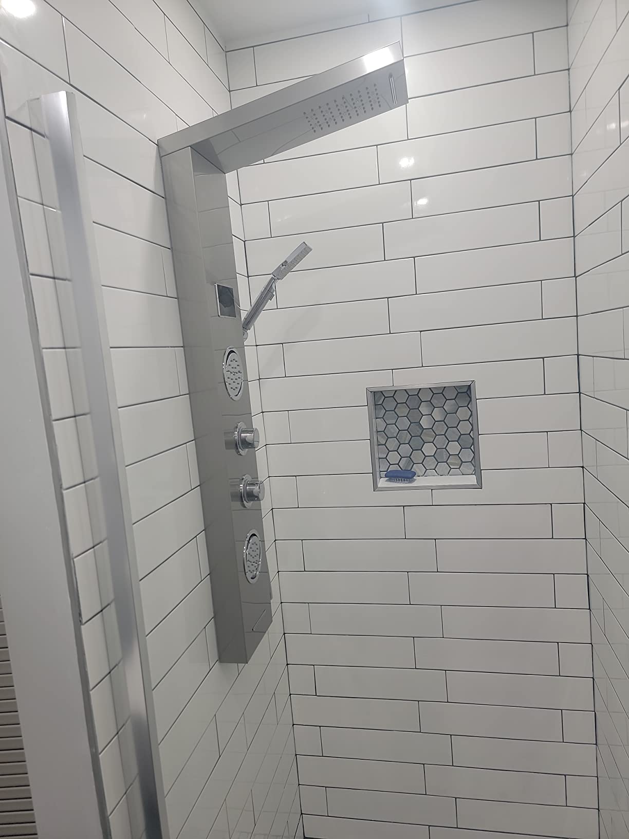 ROVATE 5-in-1 LED Rainfall Waterfall Shower Panel Tower System Black | No Battery Needed Digital Temperature Display, Powerful Body Massage Jets, Flexible Handheld and Tub Spout, Blue LED Knob customer photo 1