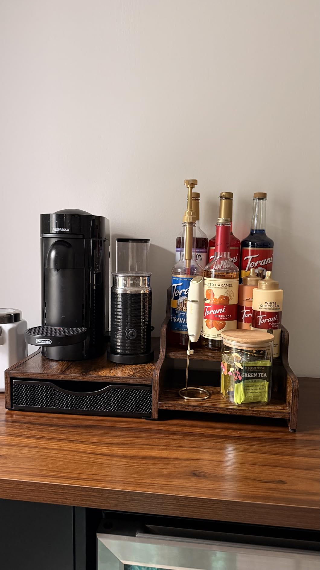 Coffee Station Organizer with K Cup Holder, 28 Pod Capacity, 3-Tier Syrup Rack with Coffee Pod Holder Drawer, Coffee Bar organizer Countertop for Accessories, Rustic Brown customer photo 2